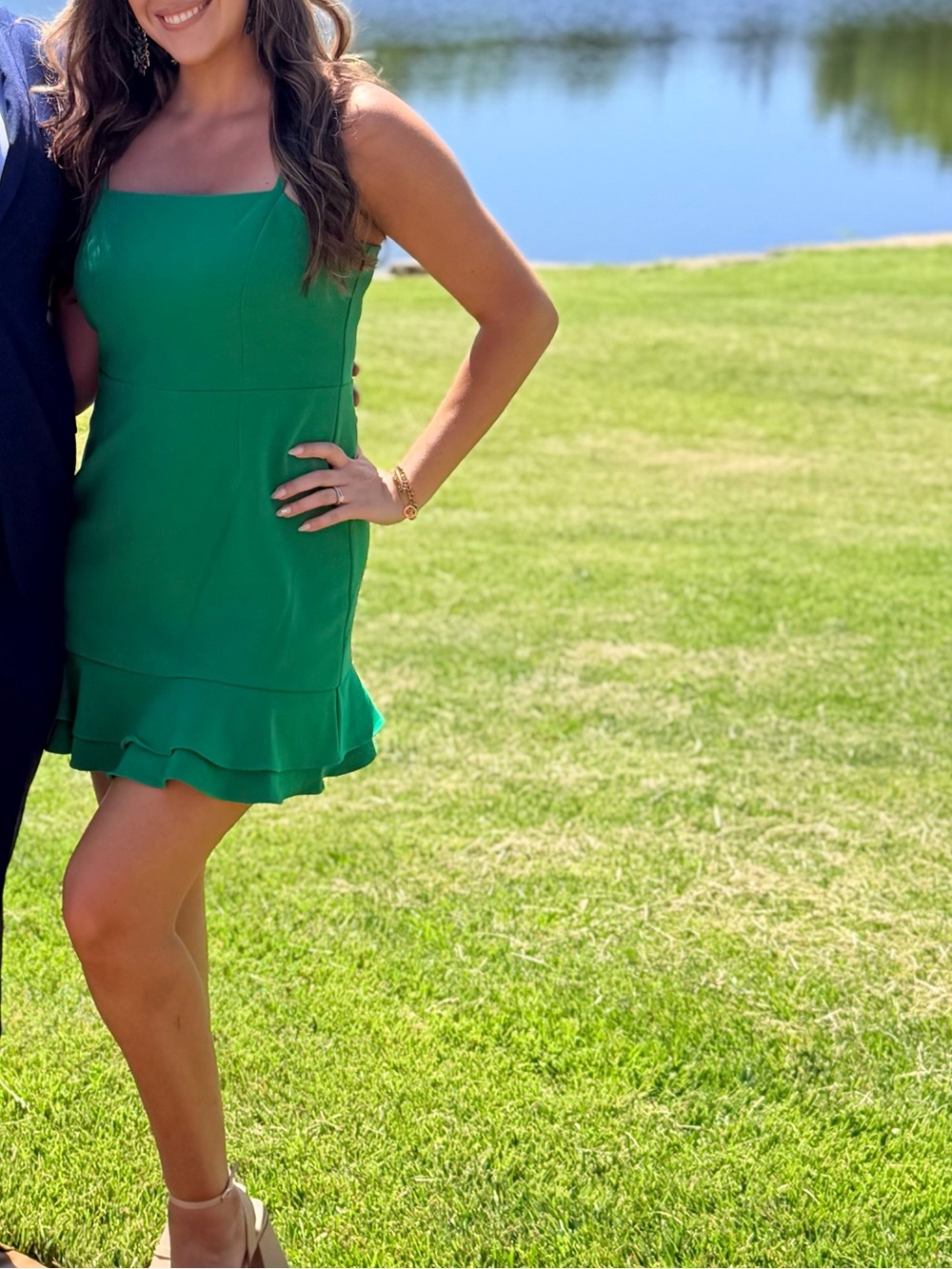 French Connection - Green Women's Sleeveless Ruffle-Hem Dress - 6